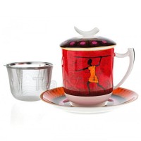 Kubek Kariba z zaparzaczem i pokrykwą czerwony 350ml Tea Logic