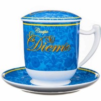 Kubek Carpe Diem niebieski z zaparzaczem i pokrywką 350ml Tea Logic