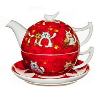Tea for one kot Carlos zestaw filiżanka 250ml z dzbankiem Tea Logic