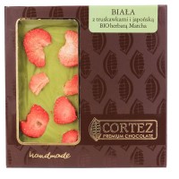 Czekolada biała z truskawkami i japońską herbatą matcha 85g Cortez