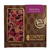 Czekolada mleczna czarna porzeczka słodzona stewią 85g Cortez