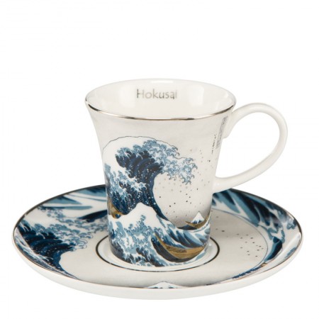 Filiżanki espresso Great Wave Silver 100ml 2 szt Hokusai Katsushika Goebel