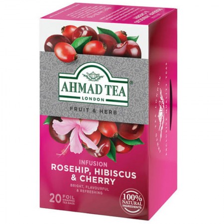 Herbata w saszetkach alu Infusion rosehip & cherry 20szt AhmadTea