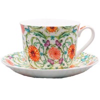Filiżanka śniadaniowa vintage pomarańczowe kwiaty Carmani