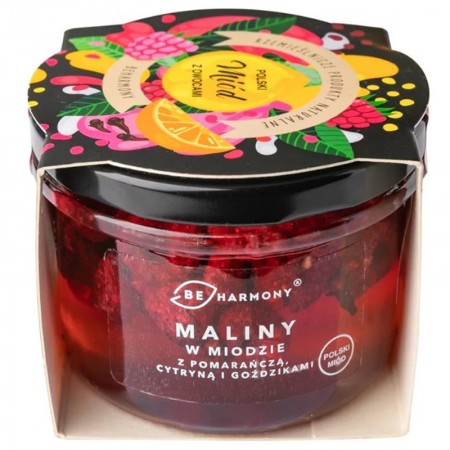 Maliny w miodzie akacjowym z pomarańczą, cytryną i goździkami  230g