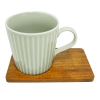 Kubek szary z podstawką drewnianą 380ml R2S
