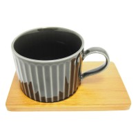 Filiżanka espresso czarna z podstawką drewnianą 110ml R2S