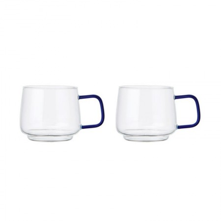 Zestaw 2 kubków szklanych z niebieskim uchwytem 275 ml La Cafetiere