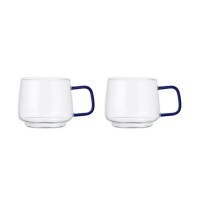 Zestaw 2 kubków szklanych z niebieskim uchwytem 275 ml La Cafetiere