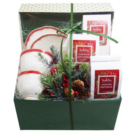 Zestaw z herbatami i porcelaną