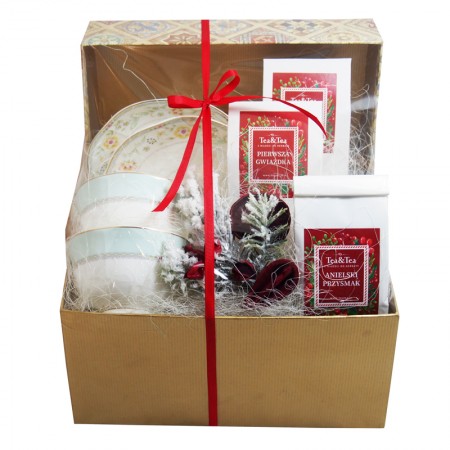 Zestaw z herbatami i porcelaną