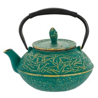 Dzbanek Żeliwny Zielono-Złoty 800 ml do herbaty