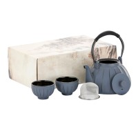 Dzbanek Żeliwny 1000ml + 2 czarki 100ml Niebieski