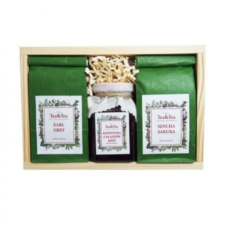 Zestaw 2 herbat z konfiturą w drewnianym pudełku