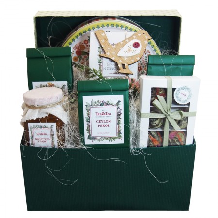 Pudełko prezentowe z herbatami, kawą i słodyczami